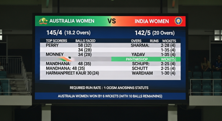 Australia Women's National Cricket Team vs India Women's National Cricket Team Match Scorecard